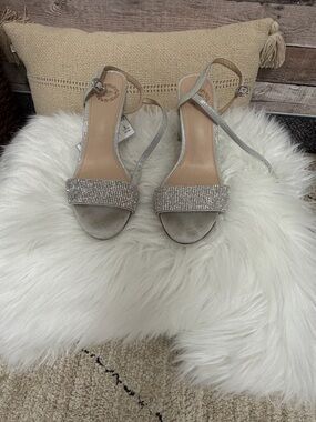 I. Miller Silver Rhinestone Block Heels 7.5
